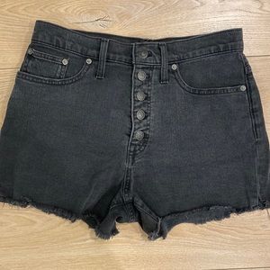 Cut off high rise black denim shorts